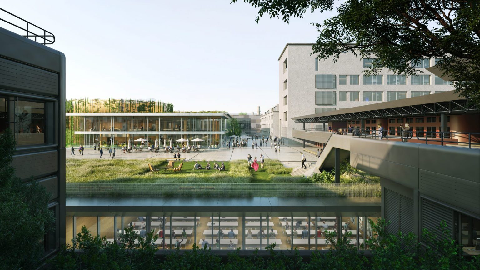 Visualisation architecturale du Double Deck: vue de l'Esplanade. © Atchain / Dominique Perrault Architecte, ADAGP, 2023