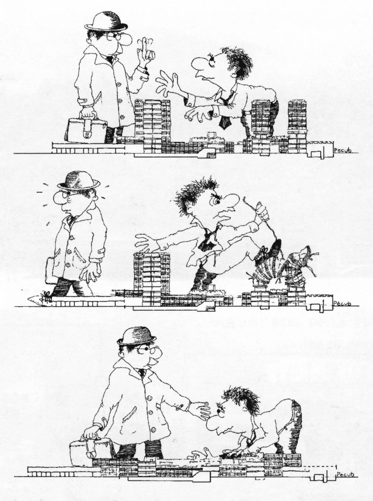 Le dessin satirique de Pecub illustre les modifications du projet.